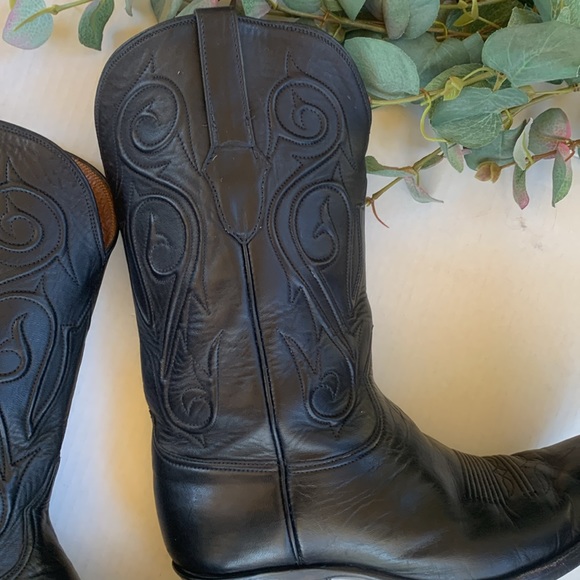 Black Jack Men’s Ranch Hand Almond Toe Leather Boots in Black - Picture 3 of 11